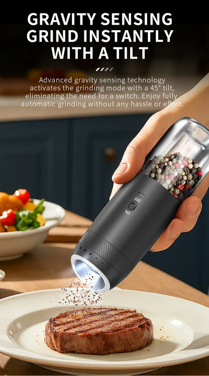 1/2PCS Electric Salt And Pepper Grinder with LED Light Gravity Sensing Adjustable Spice Mills Cordless Automatic Kitchen Gadget - AMULET RING STORE