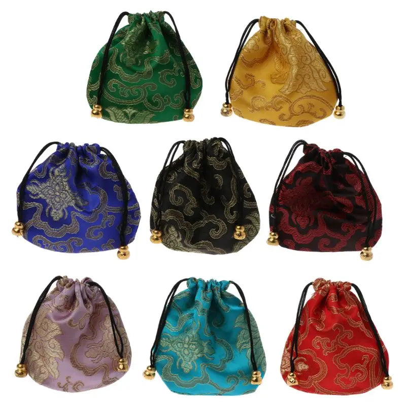 Silk Brocade Jewelry Drawstring Gift Bags Coin Purse Embroidered Candy Chocolate Bag for Wedding Party - AMULET RING STORE