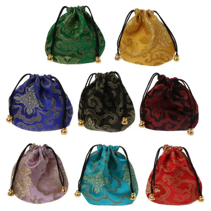 Silk Brocade Jewelry Drawstring Gift Bags Coin Purse Embroidered Candy Chocolate Bag for Wedding Party - AMULET RING STORE