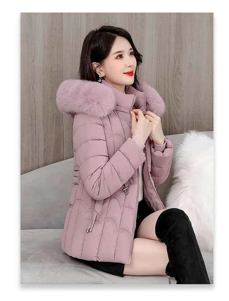 Winter 2025 New Down Jacket Women Parkas Fashion High-Quality Warm Cotton Padded Coat Ladies Short Overcoat Hooded Overwear Tops