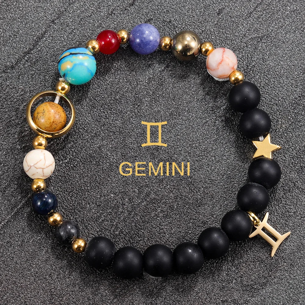 Cosmic Galaxy Solar System Bracelet for Women Men Natural Stone Beads 12 Constellations Bracelet Adjustable Bangle Jewelry Gifts