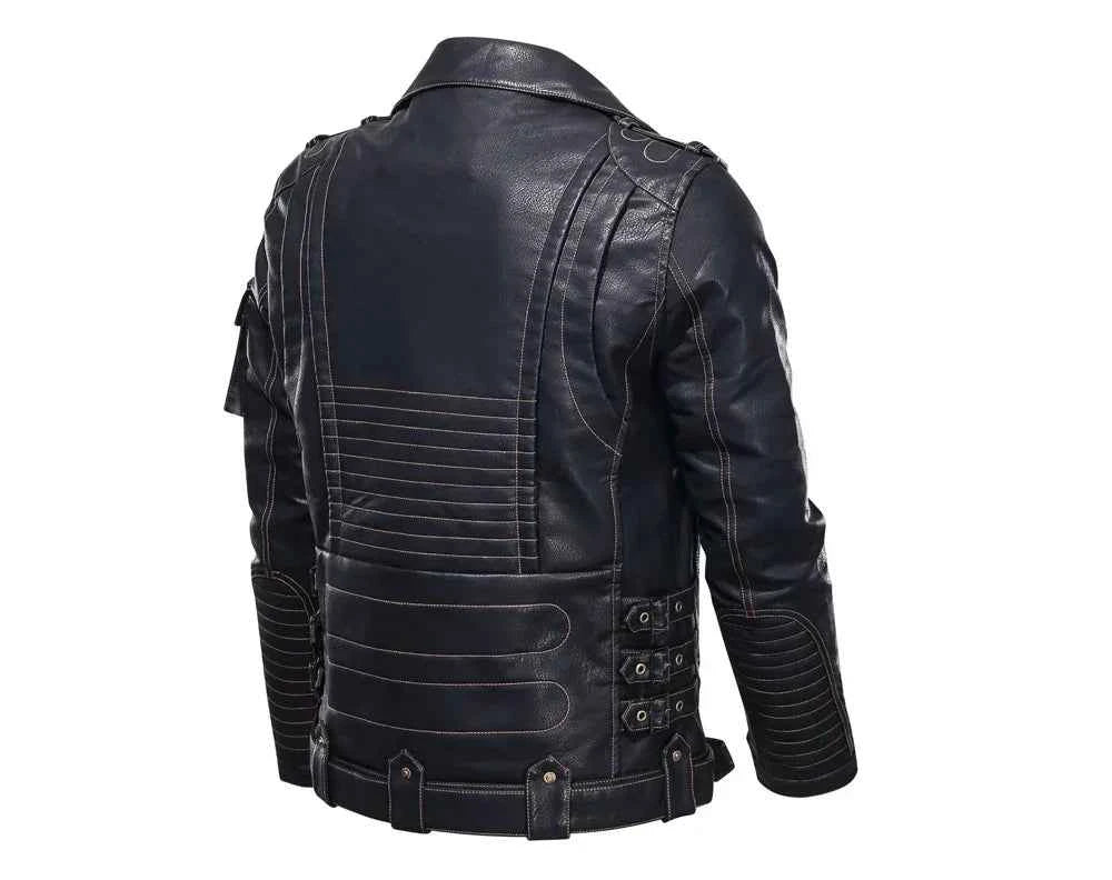fashion Winter Winter Mens Leather Jacket Men Fashion Motorcycle PU Leather Jacket Cool Zipper Pockets Leather Coats Clothing