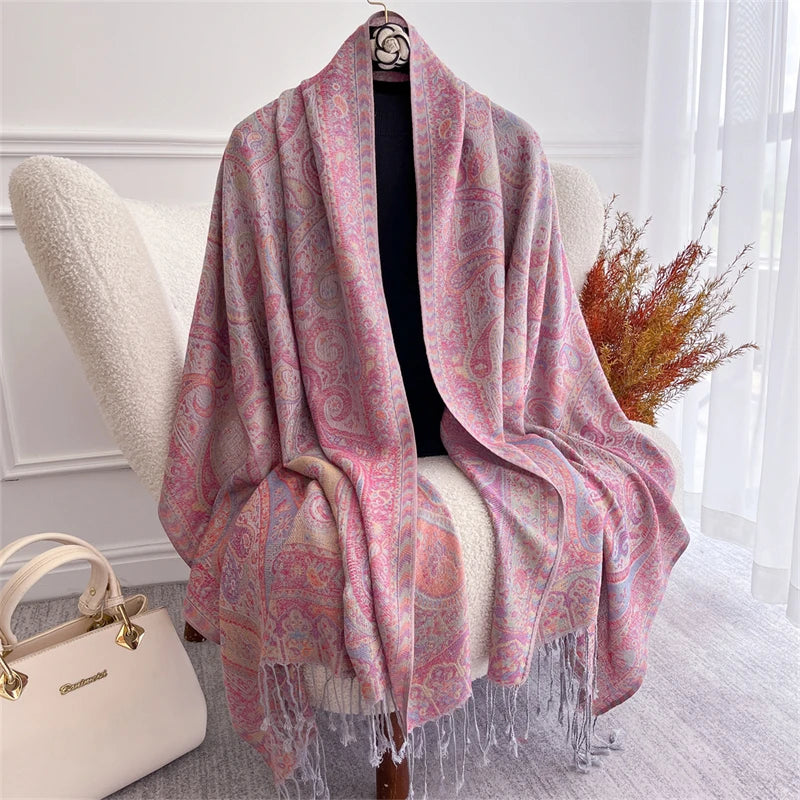 Autumn Bohemian Ethnic Paisley Cashmere Shawls Scarf for Women Warm Jacquard Pashmina Scarves Print Design Lady Foulard Stoles - AMULET RING STORE