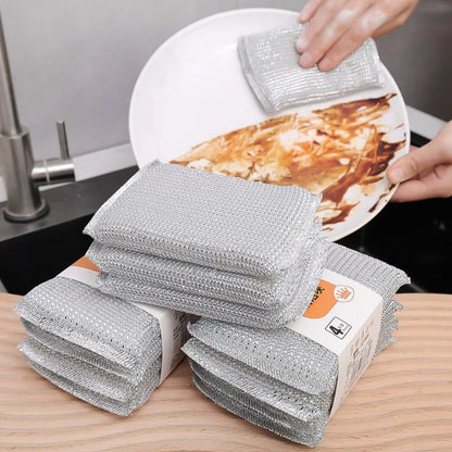 Steel Wire Cleaning Sponge Double Sides Dishwashing Sponges Reusable Kitchen Scouring Pad Household Clean Tool Washing Brush