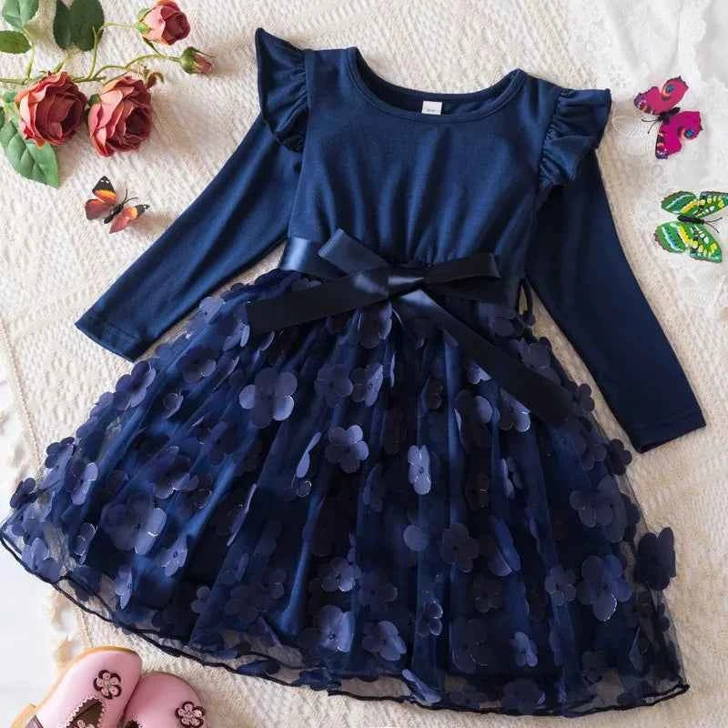 Hello Kitty Autumn Dress for Kid's Casual Clothes 3D Butterfly Cute Long Sleeve Baby Girls Princess Dress Party Dresses 2-6 Yrs
