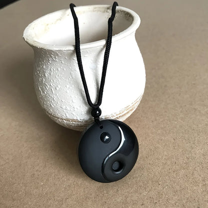 1pc Obsidian Yin Yang Tai Chi Pendant Necklace For Men