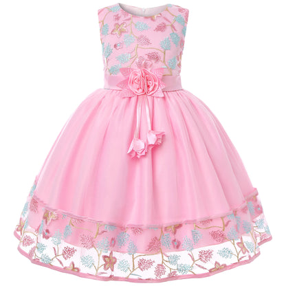European and American embroidery dress dress girl's party lace princess dress flower child net gauze Pengpeng dress