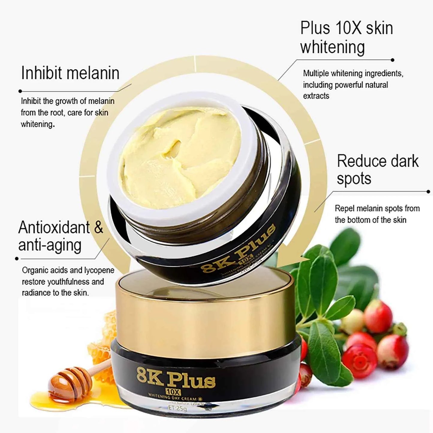 AILKE Whitening Face Cream, Antioxidant, Reduce Dark Spots, Inhibit Melanin, Anti-aging, With Collagen, Niacinamide, Glutathione