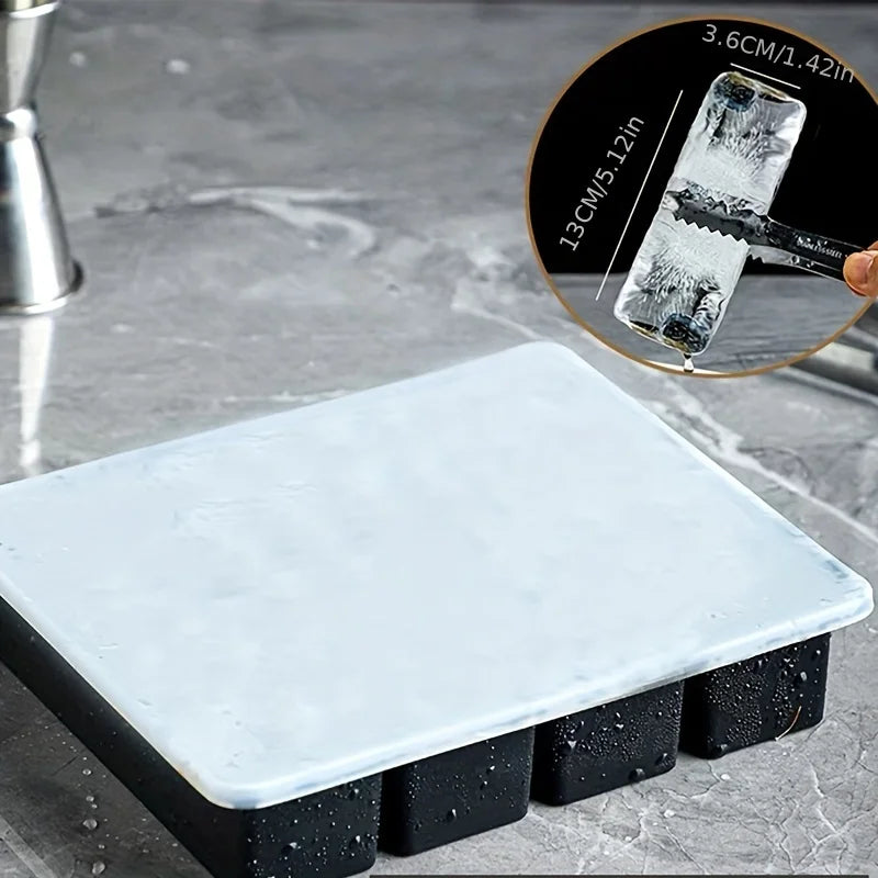 1/4pcs Large Rectangular Ice Cube Mold Set with Lid Stackable Freezer Trays for Bottles Beverages Long Cubes Mould Kitchen Items - AMULET RING STORE