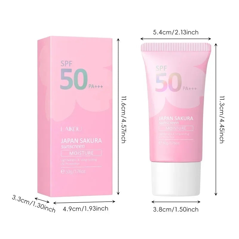 LAIKOU SPF 50 PA+++ Sakura Sunscreen For Face Body Neck Solar Blocker Long-Lasting Sun Block Facial Sunscreen Sun Cream 50g - AMULET RING STORE