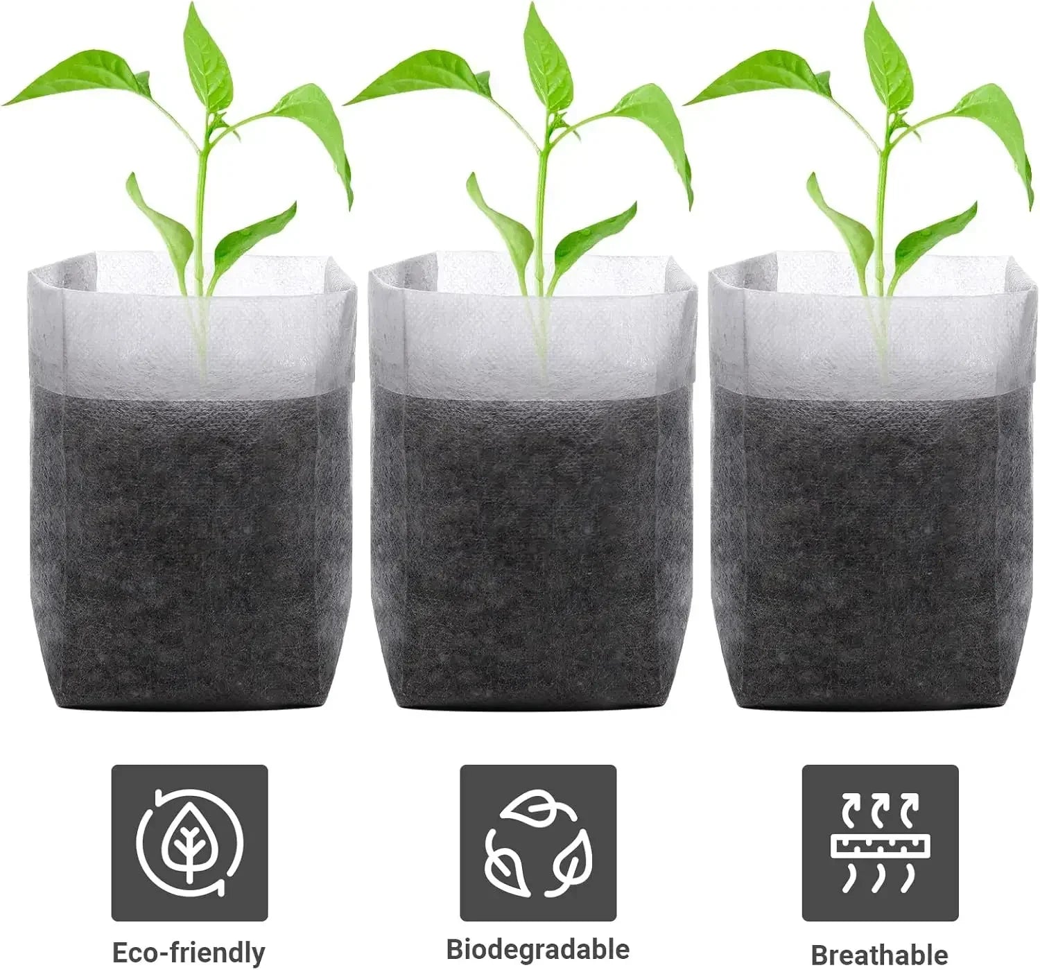 100PCS Breathable Plant Nursery Bags Biodegradable Grow Pots Fabric Seedling Containers Home Gardening Essentials - AMULET RING STORE
