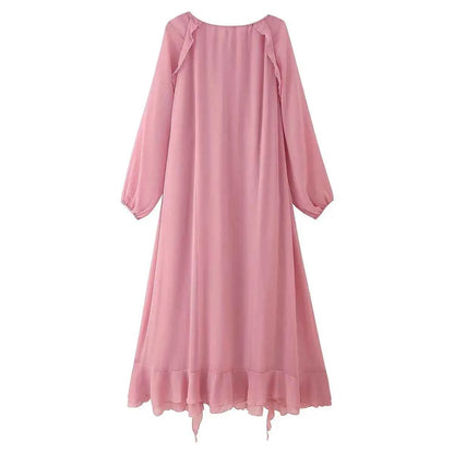 European and American style 2025 early autumn new layered ruffled long-sleeved chiffon dress