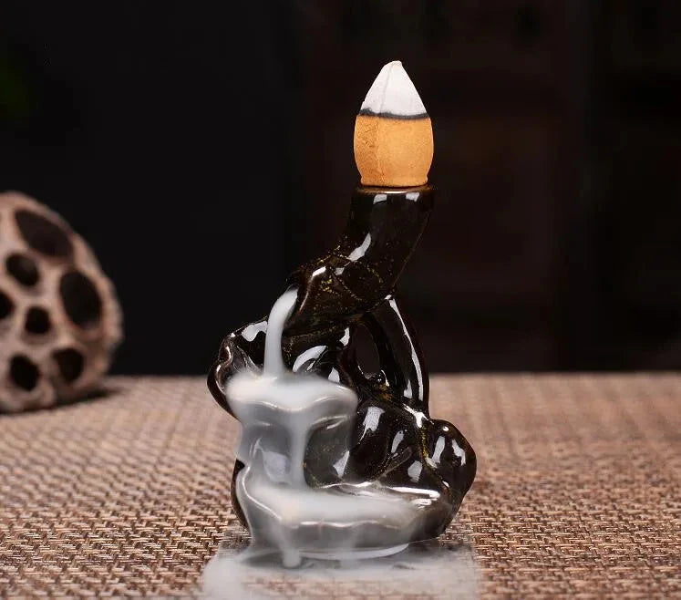 With 30 Incense Waterfall Incense Burner Ceramics Backflow Buddha Censer Backflow Incense Holder Home Office Yoga Teahouse Decor - AMULET RING STORE