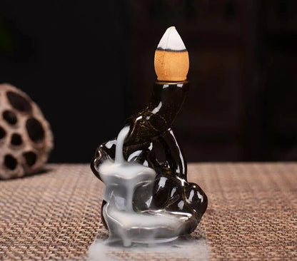 With 30 Incense Waterfall Incense Burner Ceramics Backflow Buddha Censer Backflow Incense Holder Home Office Yoga Teahouse Decor - AMULET RING STORE