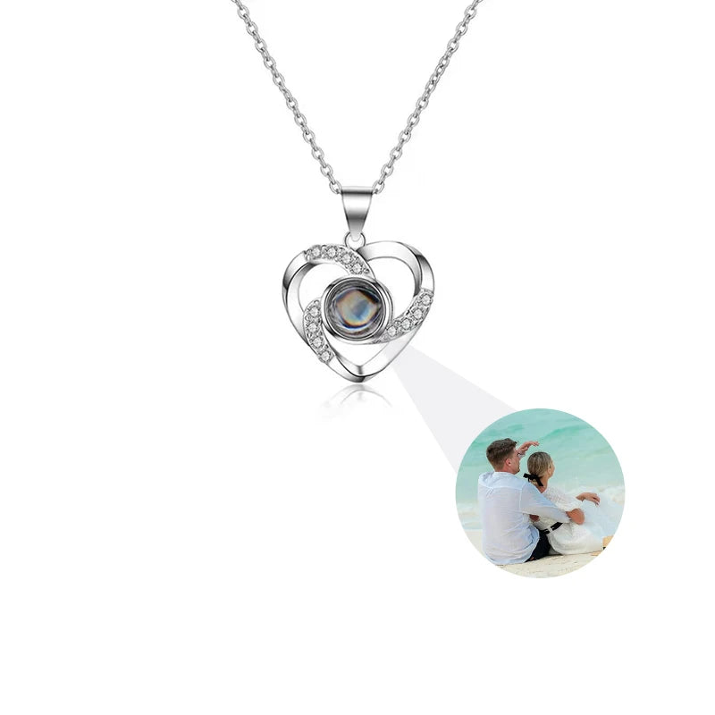 Custom Photo Necklace Personalized Picture Projection Necklace Rose Flower Projective Pendant Necklace Memorial Gifts For Women