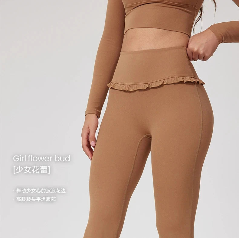 1/2PCS Pad Women Yoga Set Lotus Gym Fitness Long Sleeve Sports Crop Top High Waist Bell Flare Legging Workout Athletic Wear