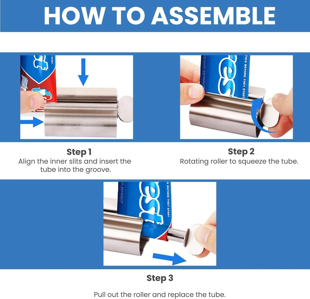 Bathroom Accessories Toothpaste Squeezer Tube Roller Stainless Steel Wringer Roller Rotate Dispenser for Ointments Cosmetics - AMULET RING STORE