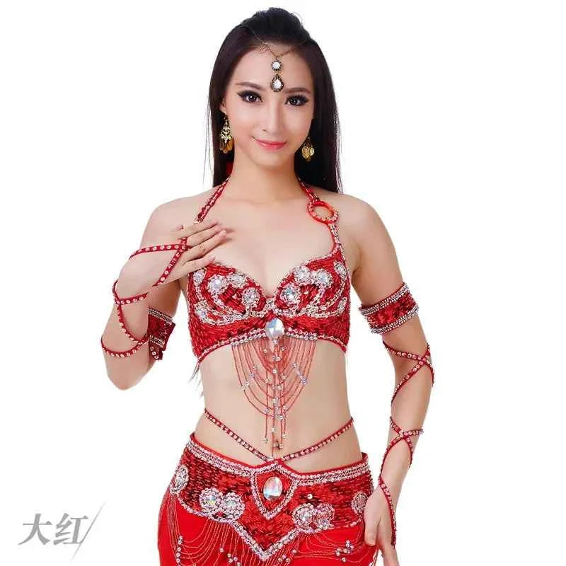 Hot Selling Ladies Beaded Sequins Belly Dance Accessories Belts + Bra Samba Costume Club Bra