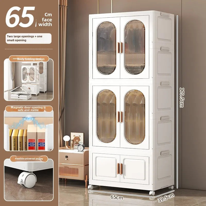 Stackable Large Capacity Fold Storage Box Plastic Clothing Storage Bin with Lid with Wheels Sundries Storages With Double Door - AMULET RING STORE