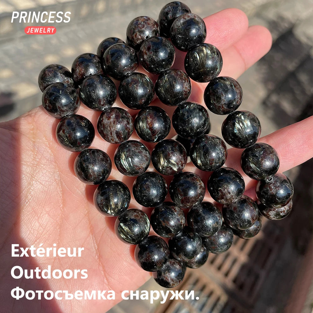 A++ Natural Astrophyllite Stretch Bracelet Crystal Beads for Jewelry Making DIY Accessories 8 10 12mm - AMULET RING STORE