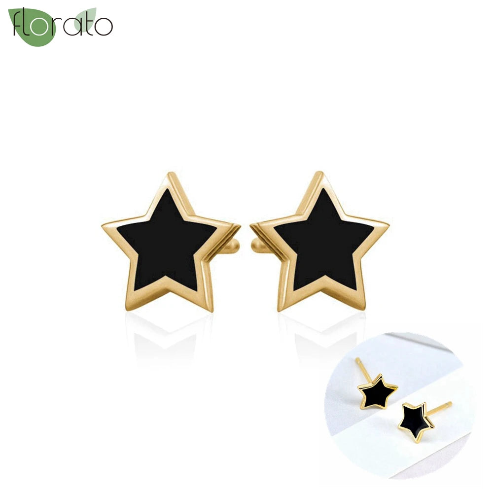 925 Sterling Silver Needle Fashion Round Pendant Small Earrings Luxury Gold Hoop Earrings for Women Premium Black Jewelry Gifts - AMULET RING STORE