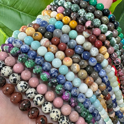 Natural Stone Beads Round Agates Turquoises Amazonite Quartz Lava Tiger Eye Beads