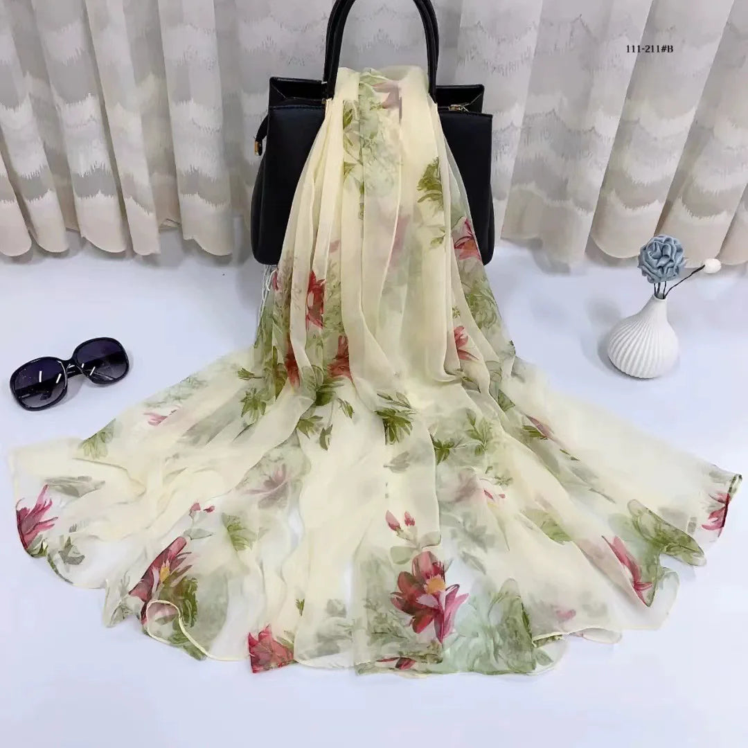 2025 Silk Scarf Women Hijab Pashmina Long Beach Stoles Shawl Wrap Headbands Spring Warm Scarves Bandana Ladies Neckscarf Foulard