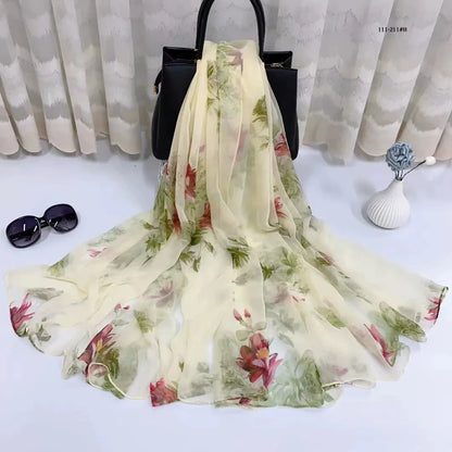 2025 Silk Scarf Women Hijab Pashmina Long Beach Stoles Shawl Wrap Headbands Spring Warm Scarves Bandana Ladies Neckscarf Foulard