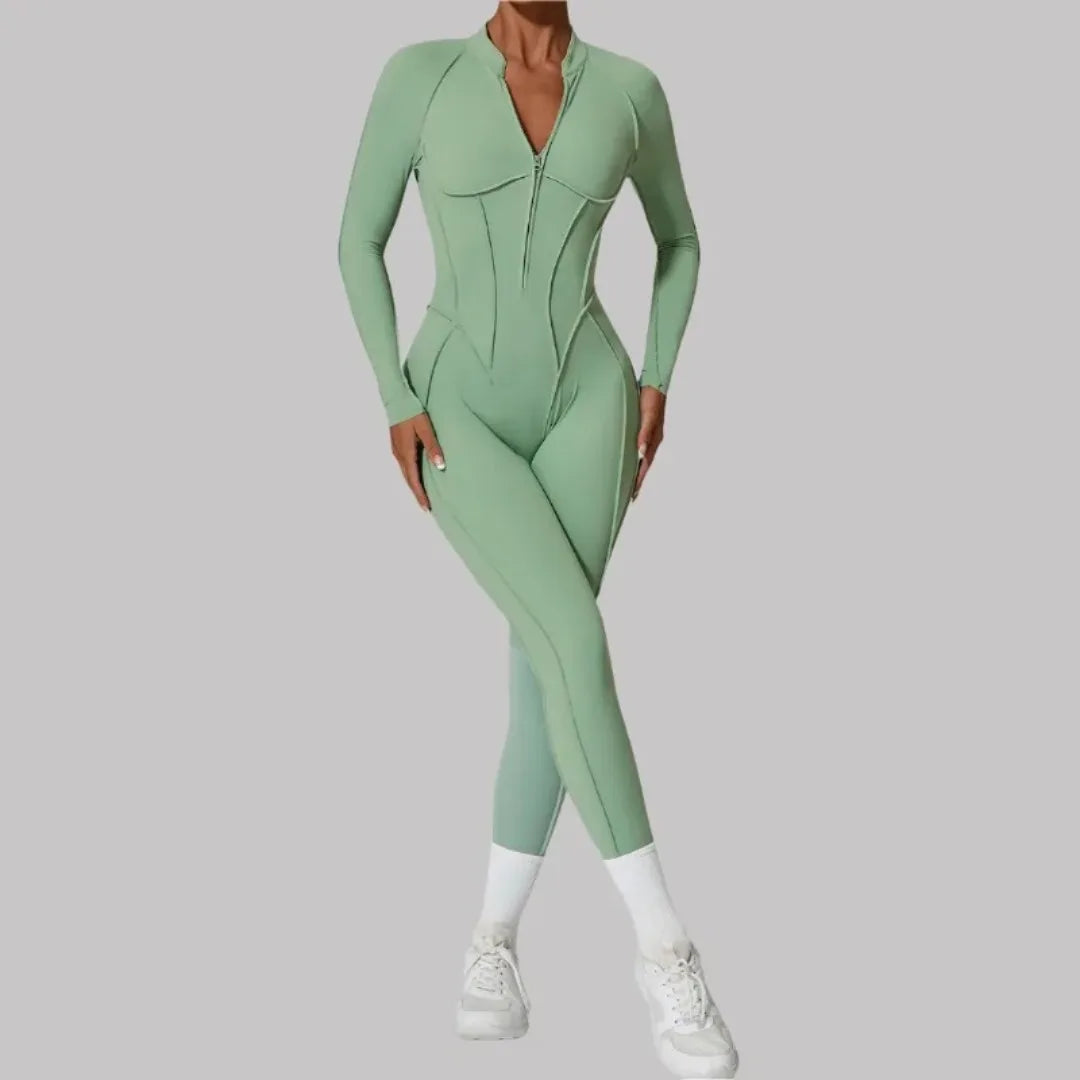 Seamless Yoga Jumpsuit Sports Fitness Backless Tight Zipper Long-sleeved One-Piece Workout Clothes Gym Leggings Sportswear