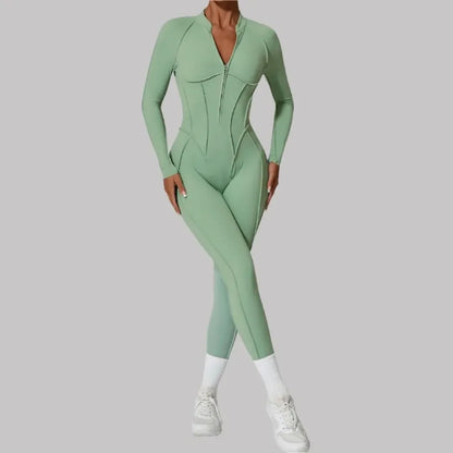 Seamless Yoga Jumpsuit Sports Fitness Backless Tight Zipper Long-sleeved One-Piece Workout Clothes Gym Leggings Sportswear