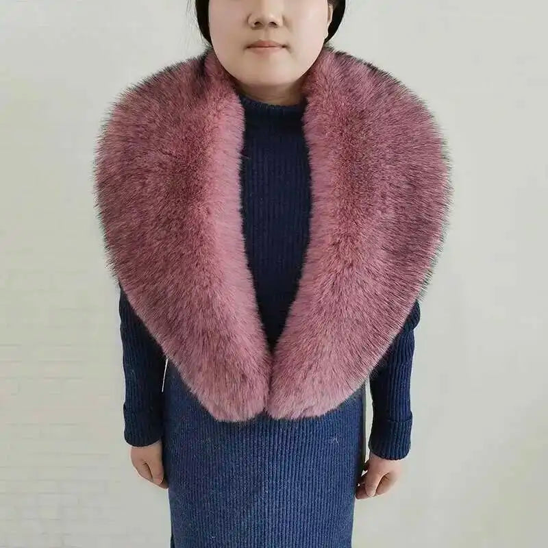 Large Winter Faux Fox Fur Scarf Women Jackets Warm Fluffy Shawl Fashion Artificial Fur Collar And Cuff Set Fluffy Scarves Female
