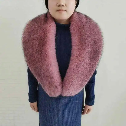 Large Winter Faux Fox Fur Scarf Women Jackets Warm Fluffy Shawl Fashion Artificial Fur Collar And Cuff Set Fluffy Scarves Female