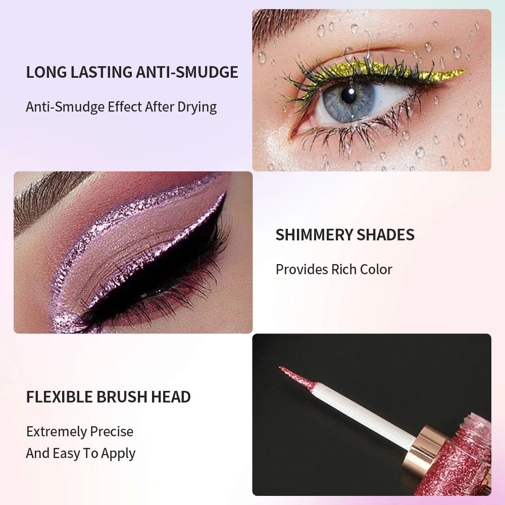 Glitter Eyeliner Vibrant Waterproof Long-Lasting for Flawless Eye Makeup Diamond Shiny Silver Rose Gold Eyeliner Beauty Cosmetic - AMULET RING STORE