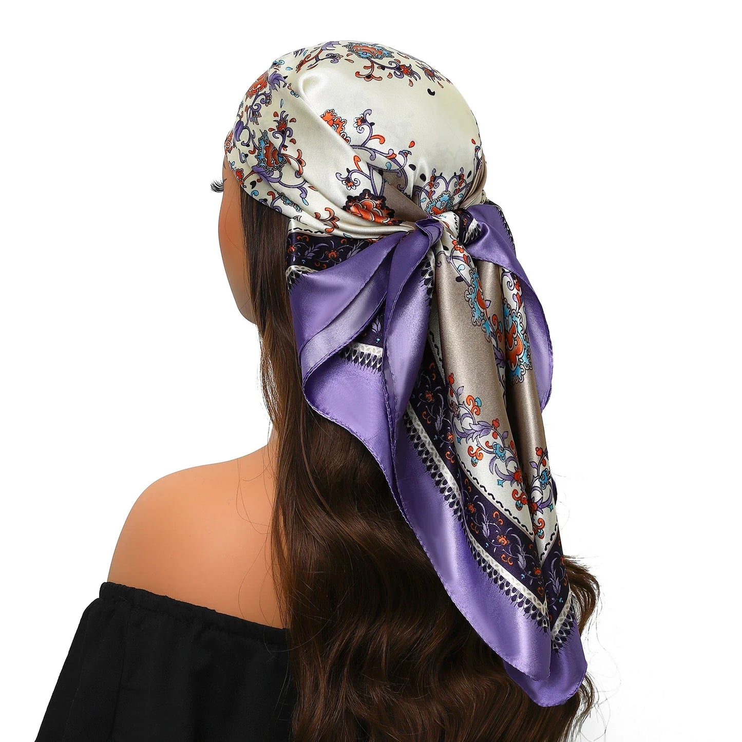 Head Scarf Women Luxury Brand Square 90*90cm Silk Foulard Satin Bandana Cheveux Soft Neckerchief Hijab Hair Scarves For Ladies - AMULET RING STORE
