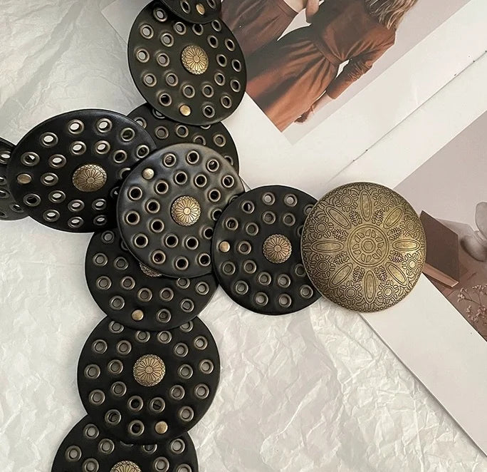 Spice Girl Y2K Harajuku Style Vintage Rivet Patchwork Design Wide Belts For Women High Street Faux Leather Waistband cinturones - AMULET RING STORE