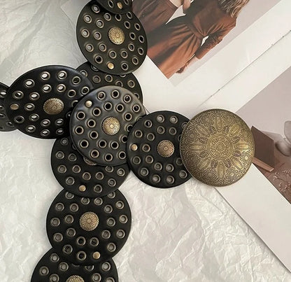 Spice Girl Y2K Harajuku Style Vintage Rivet Patchwork Design Wide Belts For Women High Street Faux Leather Waistband cinturones - AMULET RING STORE