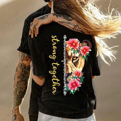 Fashion Valentine's Day Tees Shirt Lion Animal Back Print Graphic Y2k Tops Lover Couples Matching T-shirt Men & Women Clothing - AMULET RING STORE