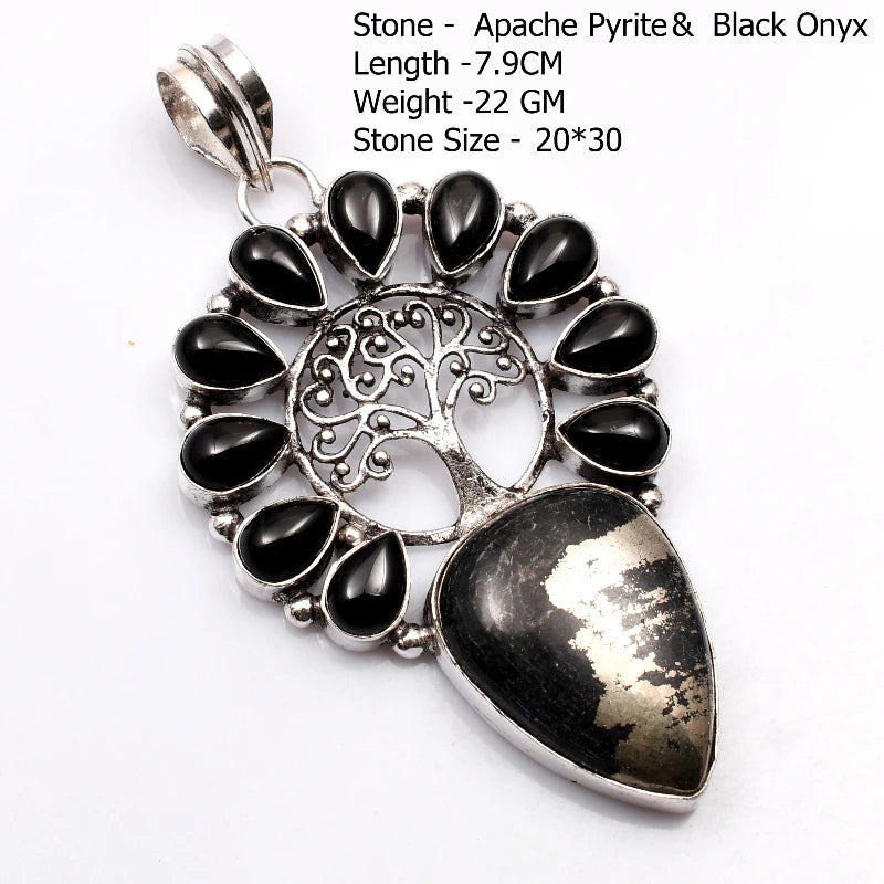 Genuine Blue Topaz Citrine Glass Agate Jasper Amethyst Pendant