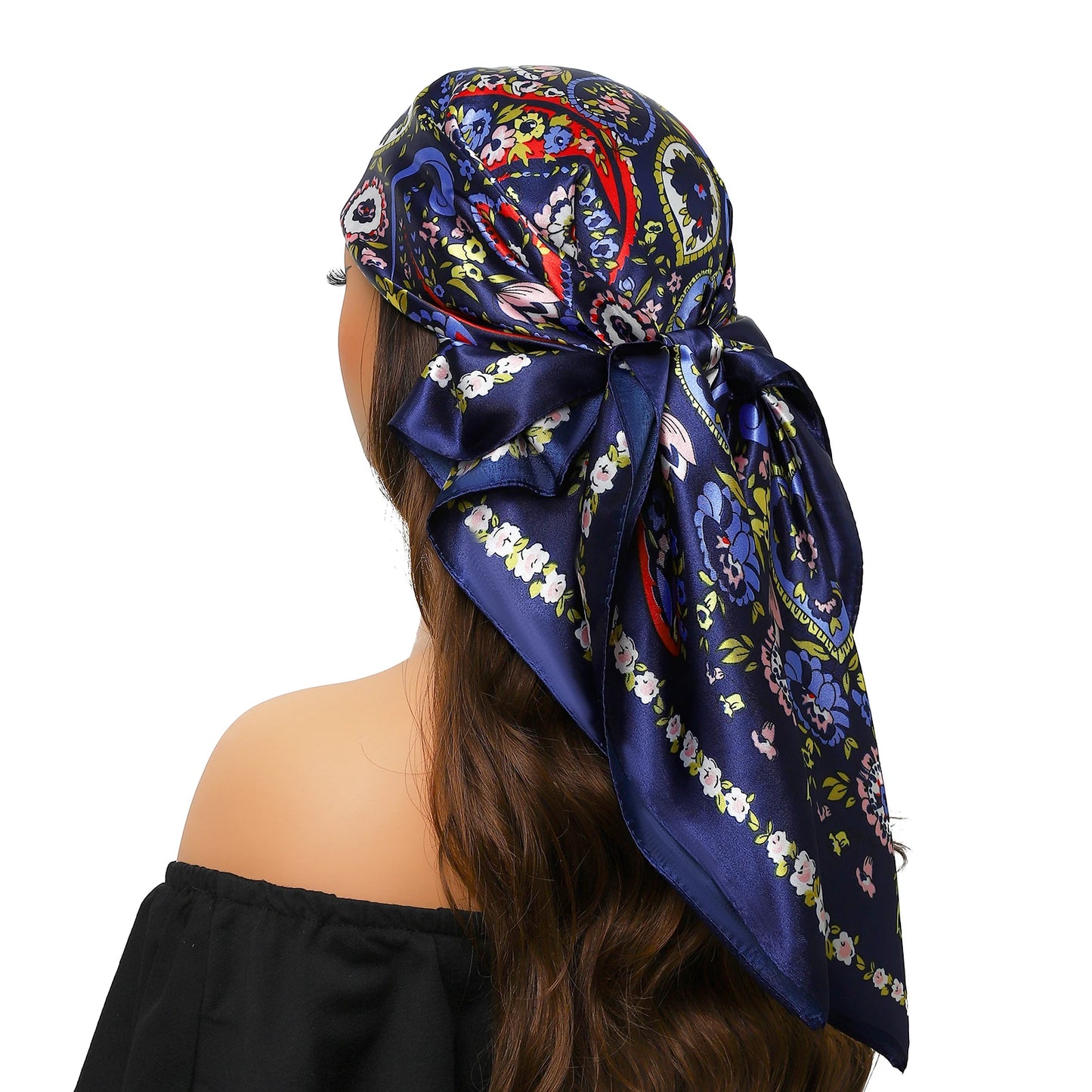 Head Scarf Women Luxury Brand Square 90*90cm Silk Foulard Satin Bandana Cheveux Soft Neckerchief Hijab Hair Scarves For Ladies - AMULET RING STORE