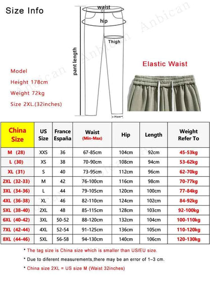 Big Size Men Sweatpants Spring Autumn Casual Baggy Jogger Pants String Banding Solid Color Sportswear Cotton Loose Trousers 8XL