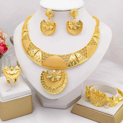 Dubai Fashion 24k Gold Plated Necklace Earrings Ring Bracelet Jewelry Sets for Women Wedding African Indian Jewellery
