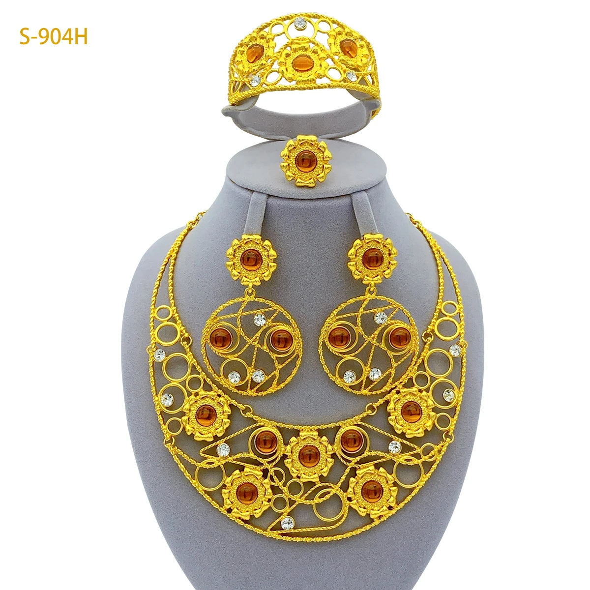 Ethiopian 24k Gold Plated Big Pendant Necklaces Set For Women