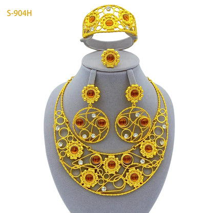 Ethiopian 24k Gold Plated Big Pendant Necklaces Set For Women