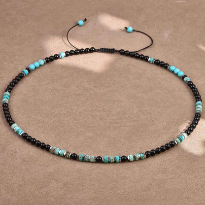 Black Onyx Turquoise Necklace for Men 6mm Natural Stone Beaded Energy Jewelry Adjustable Hand-Knotted Men's Necklace Healing Cry