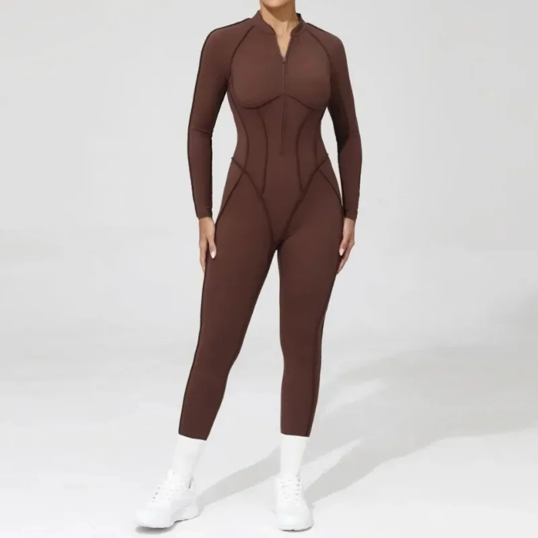 Seamless Yoga Jumpsuit Sports Fitness Backless Tight Zipper Long-sleeved One-Piece Workout Clothes Gym Leggings Sportswear