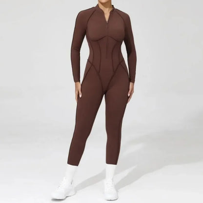 Seamless Yoga Jumpsuit Sports Fitness Backless Tight Zipper Long-sleeved One-Piece Workout Clothes Gym Leggings Sportswear