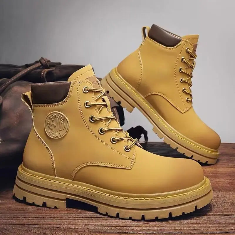 2025 new men's shoes autumn high cut workwear boots British style short boots Korean version versatile thickness boots shoes - AMULET RING STORE