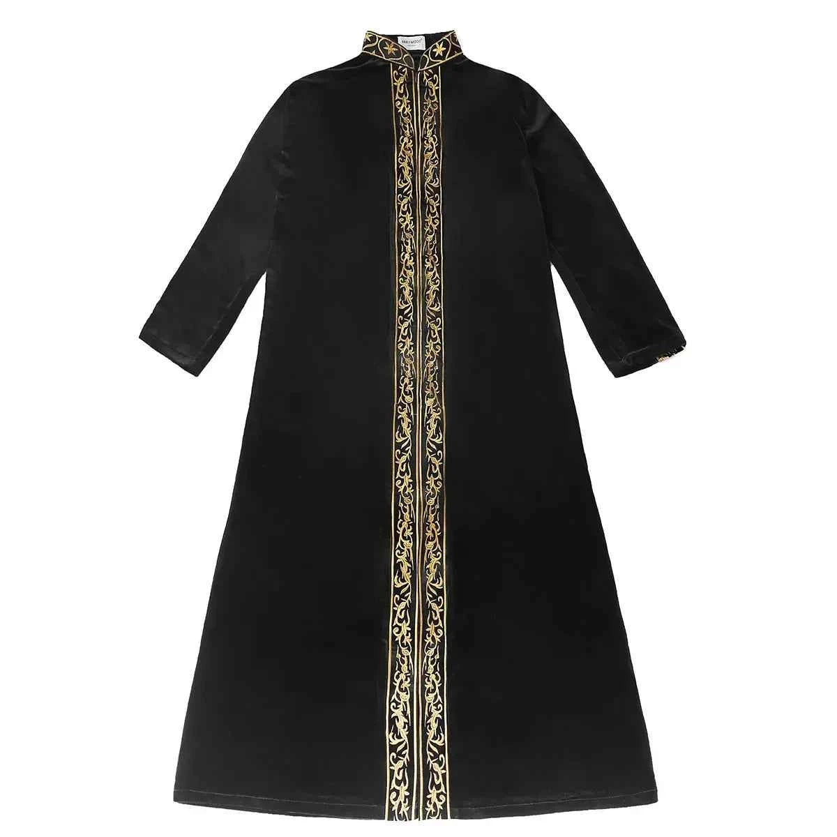 2025  Muslim golden velvet embroidered robe hui thickened embroidered famous thobe for men