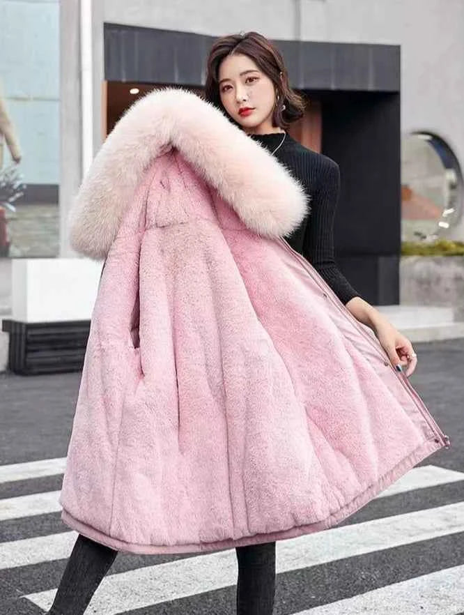 2025 Winter Women's Parka Cotton Padded Coat Korean Style Mid Length Waist Cinching Thickened for Cold Suitable for Short Girls