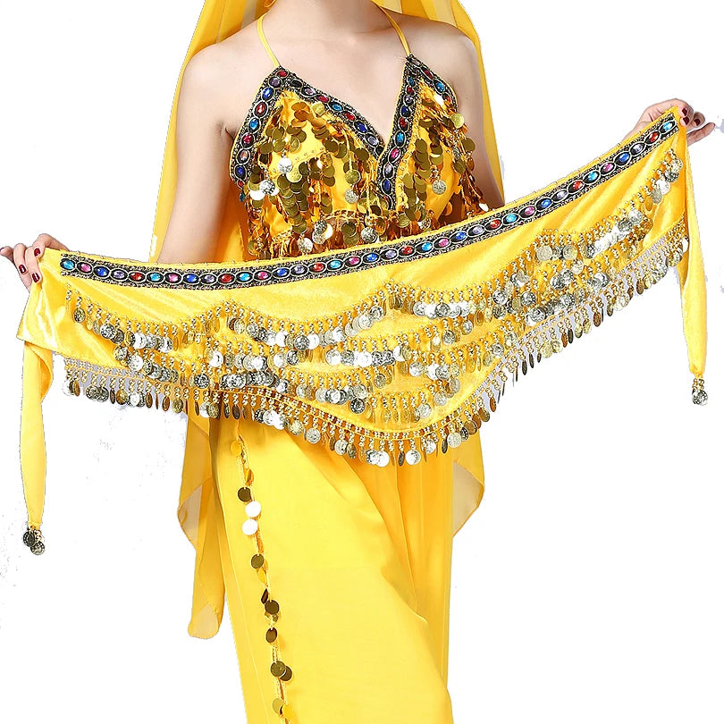 1PC New Style Belly Dance Belt Newest Multi-color Glass Silk Velvet Dancing Belt Scarf Crystal BellyDance Waist Chain Hip Scarf - AMULET RING STORE